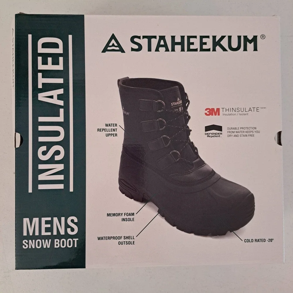 Staheekum Snow Boot Mens 9 Black New Insulated Waterproof Cold Rated 1259-798